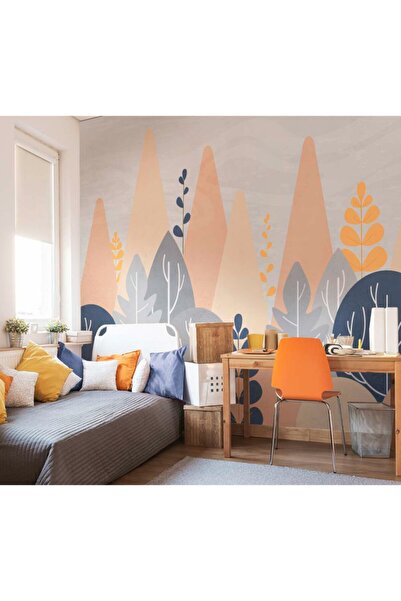 Duvar Kağıdı Marketi Turunculu Dağ Desenli Çocuk Odası 3d Duvar Kağıdı
