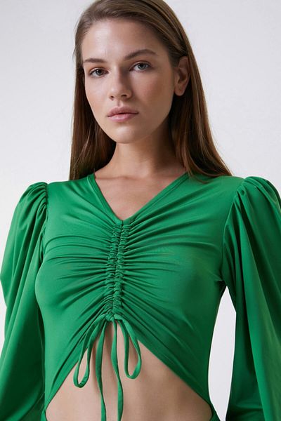Roselenda Women's Green Cutout Detailed Low-cut Midi Dress