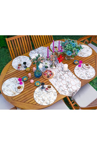 Realhomes Set de 6+1 bucăți cu fundal de marmură și desen geometric