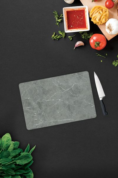 Decorita Glass Cutting Board - Glass Cutting Board |   Gray Marble Look |   20cm X 30cm