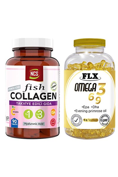 NCS نوع 1-3 كولاجين السمك 90 قرصًا وFlx Omega 3-6-9 90 قرصًا