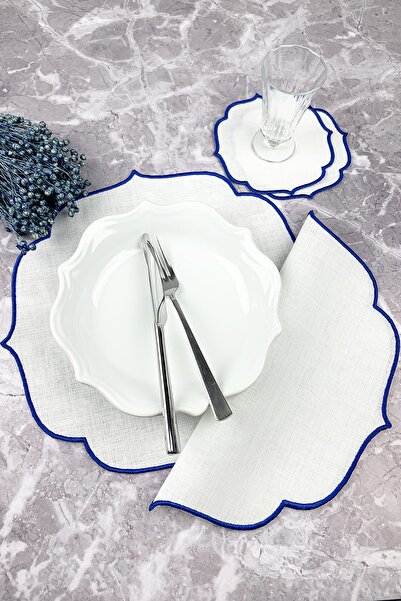 WEARE2 Set de 4 piese brodate de culoare albastră pentru servire americană și...