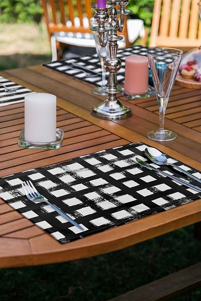 Realhomes Set de servicii americane cu desen geometric alb-negru din 6 piese