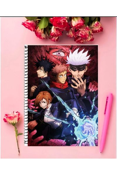 FBN STORE Jujutsu Kaisen Anime Notebook 1 Piece Special Design A4 Size 21*29 Cm Wired Striped
