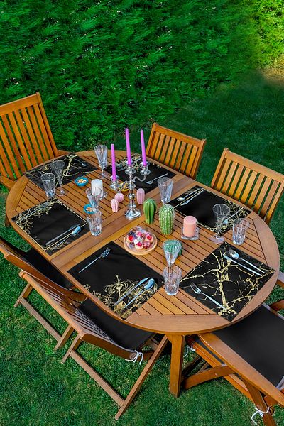 Realhomes Set de serviciu american cu design special din 6 piese, cu fundal negru și detalii aurii