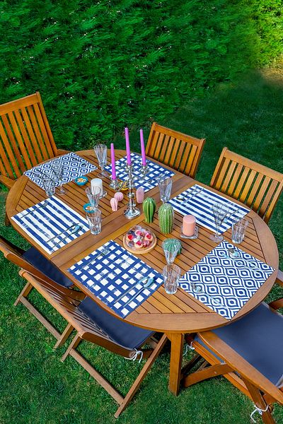 Realhomes Set de service american cu design special pentru desen geometric albastru închis de 6 piese