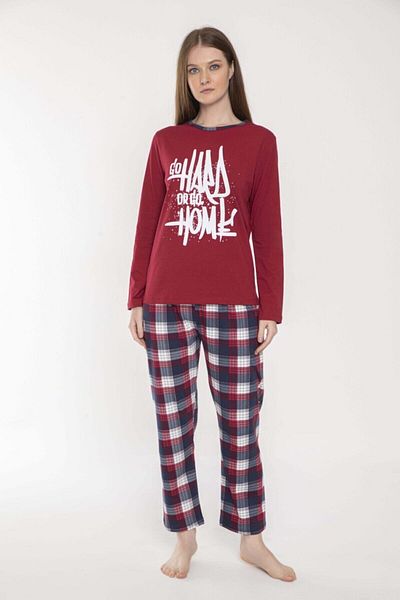 VISHENKA Women's 100% Combed Cotton Printed Red Pajama Set