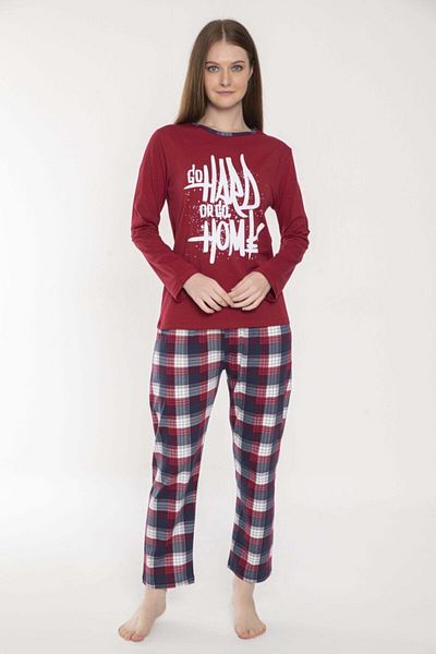 VISHENKA Women's 100% Combed Cotton Printed Red Pajama Set