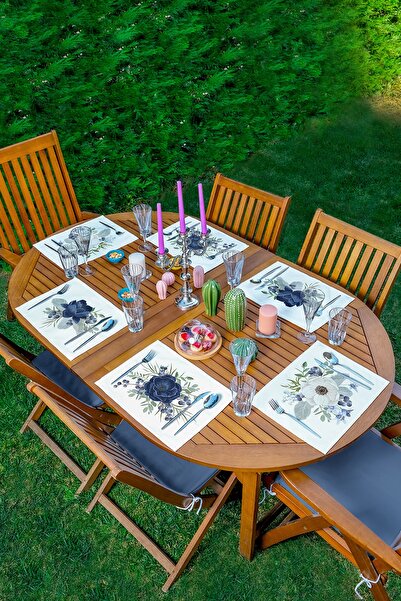 Realhomes 6-Piece Special Design White Navy Blue Rose Motif American Service Set