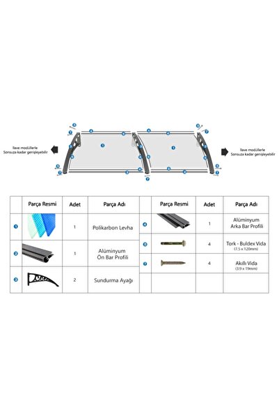 Genel Markalar Plastik Ayak 6mm Levhalı Pratik Sundurma Kanopi 100x150 cm Siyah