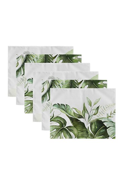 Realhomes 6-Piece White Background Green Tropical Leaf Motif American Service...