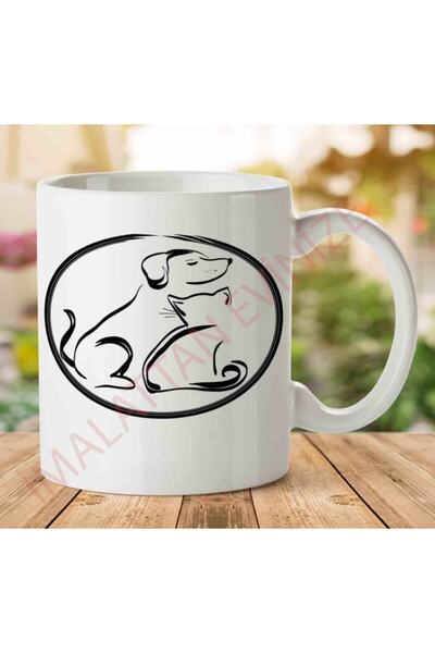 ART HEDİYE Dog And Cat Dog And Cat Two Sided Printed Mug Cup