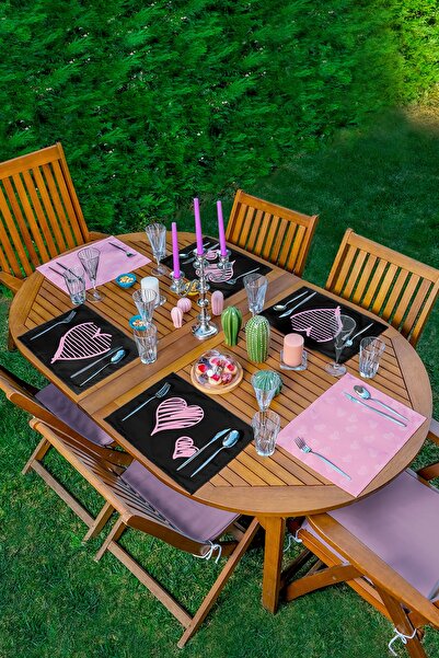 Realhomes طقم تقديم أمريكي بتصميم قلب وردي مكون من 6 قطع