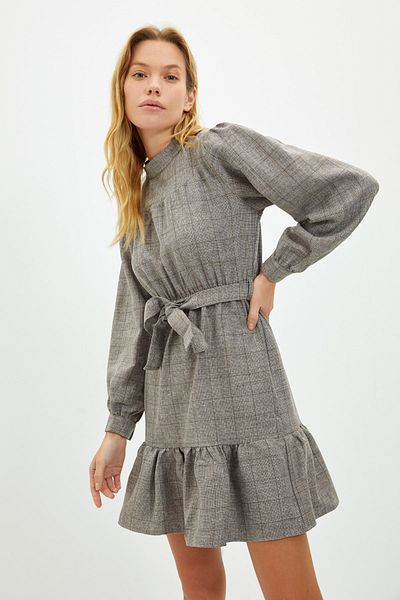Trendyol Collection Rochie țesută în carouri cu brâu gri TWOAW22EL1695