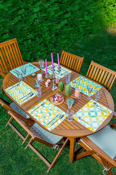 Realhomes Set de service american cu design special din 6 piese, cu desene geometrice colorate