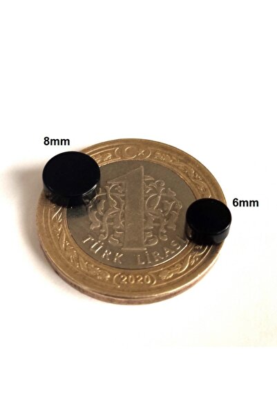 Market66 Unisex Siyah  Yuvarlak Mıknatıslı Sahte Deliksiz 1 Çift Manyetik Düz Küpe 6 mm