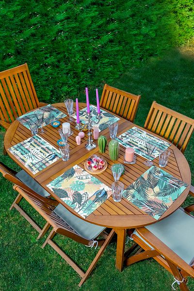 Realhomes Set de serviciu american cu motiv turcoaz cu frunze tropicale, 6 piese