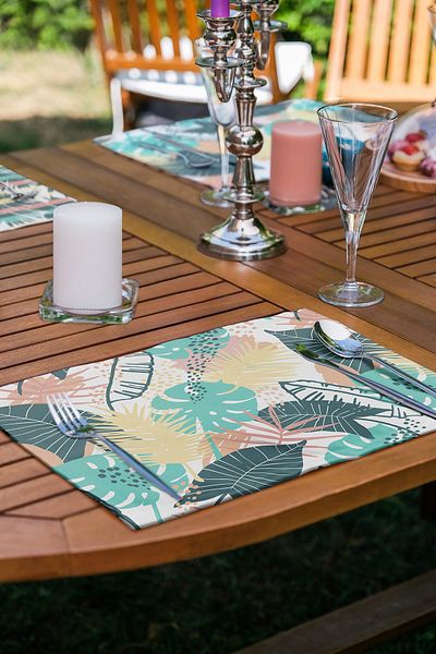 Realhomes Set de serviciu american cu motiv turcoaz cu frunze tropicale, 6 piese