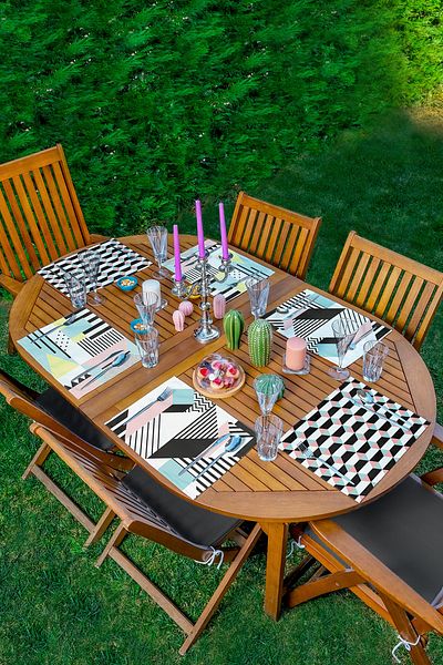 Realhomes Set de service american cu design special, cu forme geometrice colorate din 6 piese