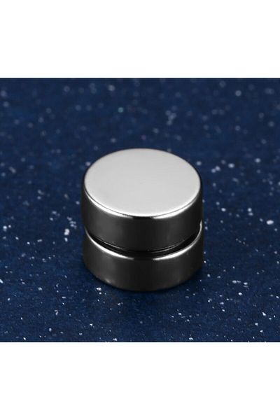 Market66 Silver Gray Color Flat Round Magnet Men's Single Earring 8mm Magnet Steel Magnetic