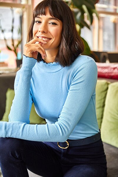 Olalook Γυναικεία Baby Blue γιακάς και μανίκι λεπτομερή μπλούζα καμισόλε BLZ-19000718