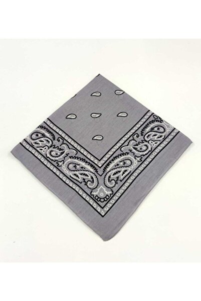 Shopiolog Unisex 100% βαμβακερό γκρι έθνικ μοτίβο μπαντάνα