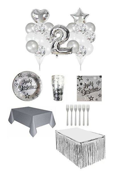 Dipak Silver Color 2 Year Old Birthday Set for 16 People