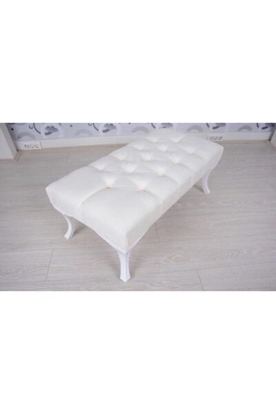 GNY TİCARET Beyaz Puf Ayakucu Kapitoneli Kapı Önü Antre Bench Puf