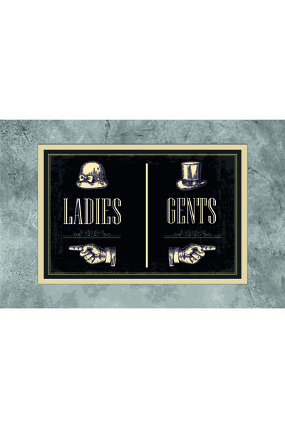 Minik Dükkan Ρετρό Βίντατζ Ξύλινη Αφίσα - Πινακίδα WC για Κυρίες και Κύριους