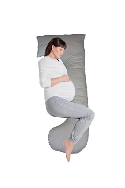 Aymina Home Yarım Model Hamile Uyku Yastığı Gri (ASTARLI) (ÇANTALI) 70x150 Cm