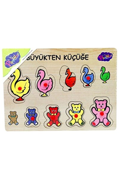 Eğitici Ahşap Tutmalı Büyükten Küçüğe Kavram Bebek Çocuk Puzzle
