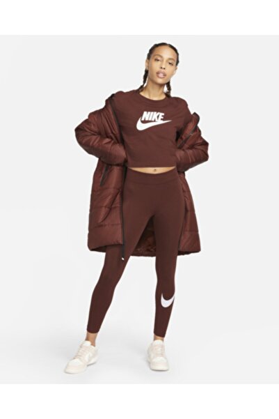 Nike Sportswear Essential Mid-rise Swoosh Leggings Kahverengi Renk Kadın Tayt