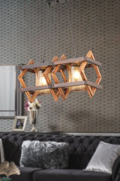 BCD TASARIM AYDINLATMA Bidolushop Double Wooden Pendant Lamp Chandelier