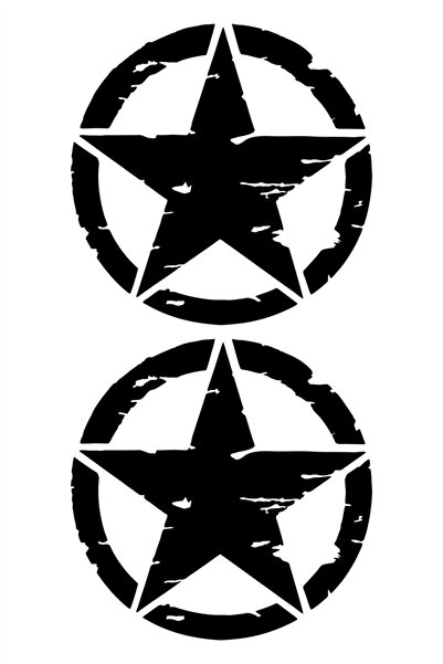 Quart Aksesuar 2 Adet Army Star, Askeri Yıldız Off Road Sticker Siyah 15 Cm