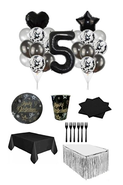 Dipak Black/silver Color 5 Year Old Birthday Set for 16 People