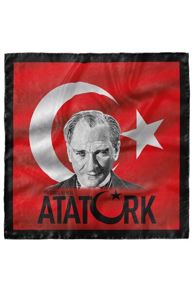 Modabutik Bandană roșie tematică Ataturk 55x55 Producție specială Dg7604-22