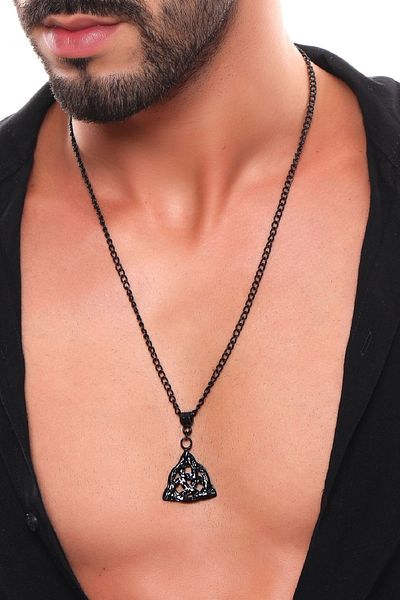 LABALABA Men's Black Oxide Plated Triquetra Symbol Pendant Necklace