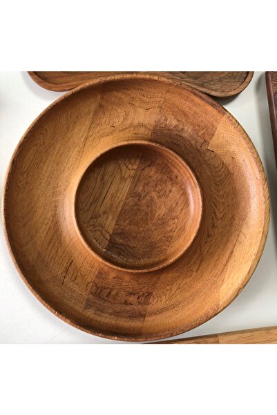 kütükland Çerezlik Meşe Yuvarlak Ahşap Servis Tabağı 24 cm