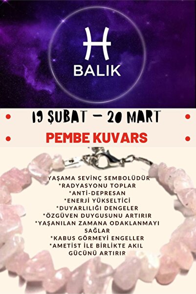 GÜMÜŞTEL EL SANATLARI Sertifikalı Burç Taşı Balık Burcu Pembe Kuvars Taşı Bil...