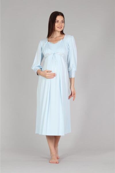 Bone Club 5304 Blue Maternity Nightgown with Snap Fasteners