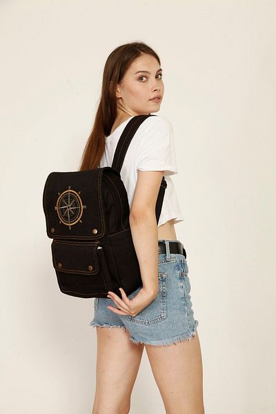 Street Bag Compass Embroidered Backpack Daily Use Travel Travel Camping School