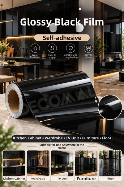 DECOMALL (DZ 2) Negru lucios autoadeziv pentru produse albe, mobilier, gresie...