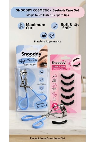 snooddy Eyelash Curler-Blue & Set of 5 Silicone Replacement Tips