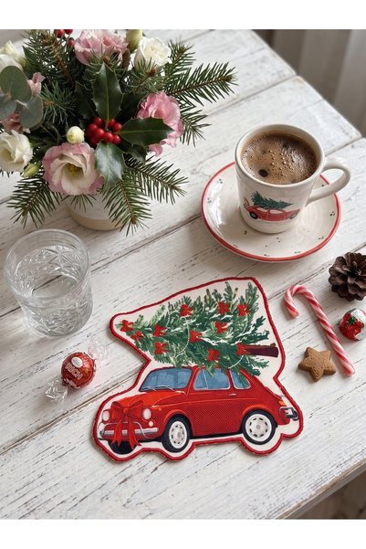 decofav New Year's Collection Pine Tree Carrying Red Car Embroidered Cocktail...