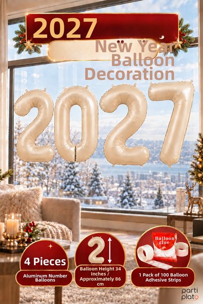 Marlon Balon مجموعة بالونات أرقام من الفويل لعيد الميلاد 2027، 4 قطع، كريمية ...