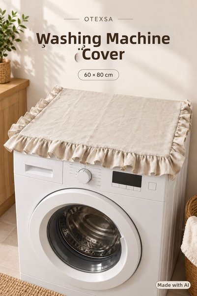 OTEXSA Cotton Linen Ruffled Washing and Drying Machine Cover 60 X 80 cm Decor...