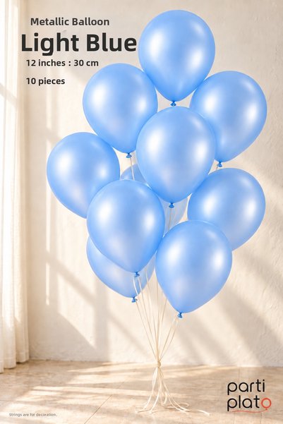 Parti Plato 10 Pcs Light Blue Metallic Balloon 12 Inch 30cm Latex Birthday We...