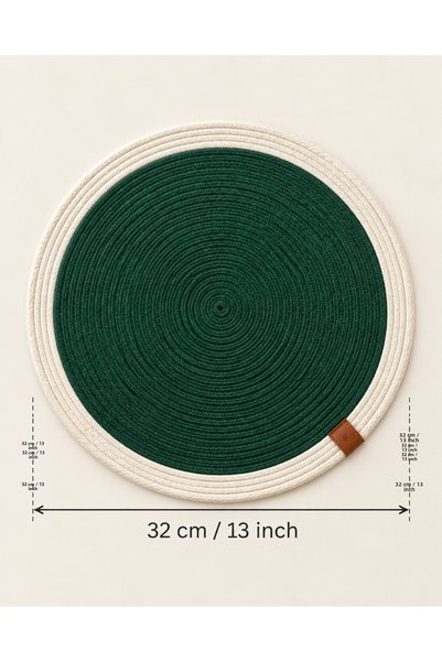 Naspar 6 Pieces of Christmas Concept Green Cream Round Placemats / Stitched American Placemats / Christmas Table Decoration