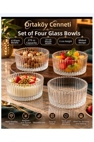ORTAKÖYCENNETİ 4Pcs Line Pattern Cookie Pudding Breakfast Dessert Bowl Stylis...