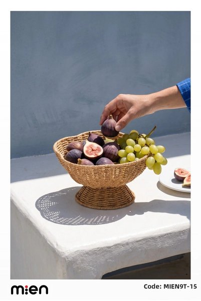 MİEN Rattan Footed Fruit Bowl Presentation Basket Multi-Purpose Basket 27X15 ...